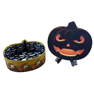 Halloween Jack o Lantern Pumpkin Gift Decor Box Paper Mache Bats Haunted House